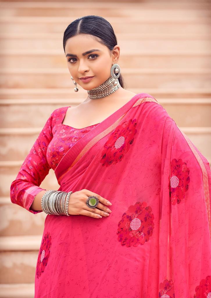 Kashvi Sunheri Ethnic Wear Printed Fancy Georgette Saree Collection